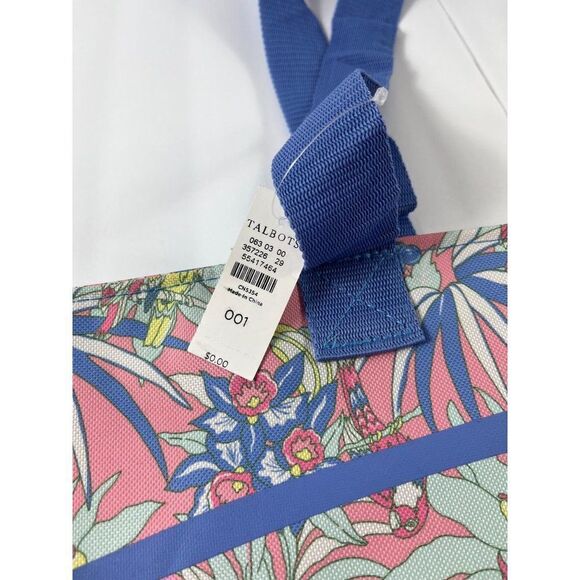 Talbots Tropical Print Logo Tote Bag Pink Periwinkle Beach Pool Shopping NWT - Picture 4 of 8